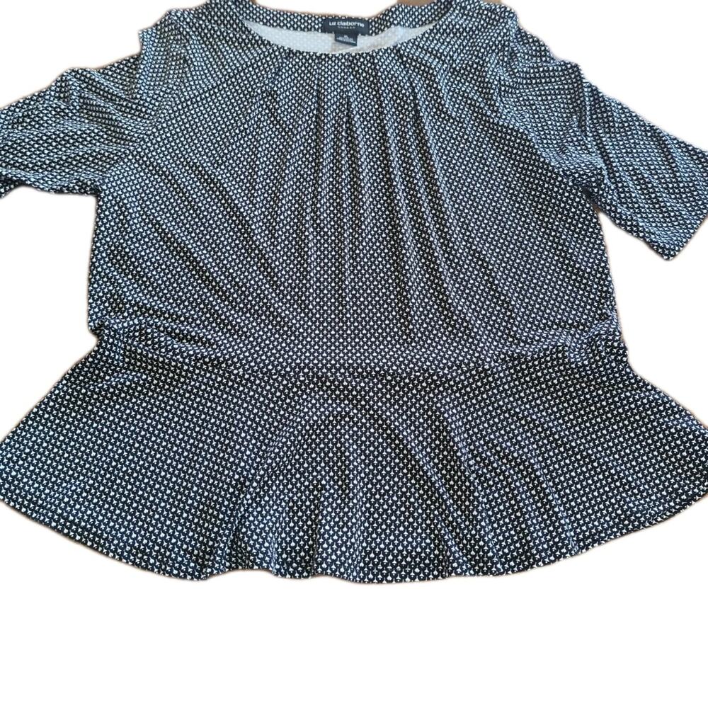 Liz Claiborne Tunic Shirt Pleated Ruffle Flare Black And White Size XL NWT